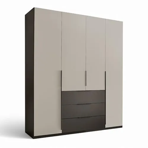 Stella Trading Nuka Kleiderschrank 4-türig in Hellgrau und Graphit - Moderner Drehtürenschrank mit viel Stauraum und praktischen Ablageflächen. Harmonische Farben und markante Stangengriffe machen ihn zum Highlight in jedem Schlafzimmer. Einfache Montage für jeden!