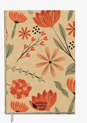 Chef-Timer Edition Natur Floral Symphony 2026: Terminplaner mit Tageskalendarium. Din A5 Terminkalender 1 Tag 1 Seite. Extra Platz für Notizen.