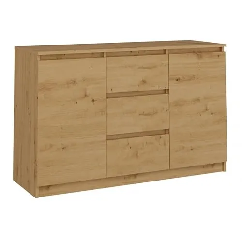 CDF Moderne Kommode 2D3S in Eiche Artisan - Elegante Kommode mit 2 Türen und 3 Schubladen, ideal für Wohnzimmer, Schlafzimmer oder Büro. Minimalistisches Design mit grifflosem Fronten für eine moderne Wohnatmosphäre.
