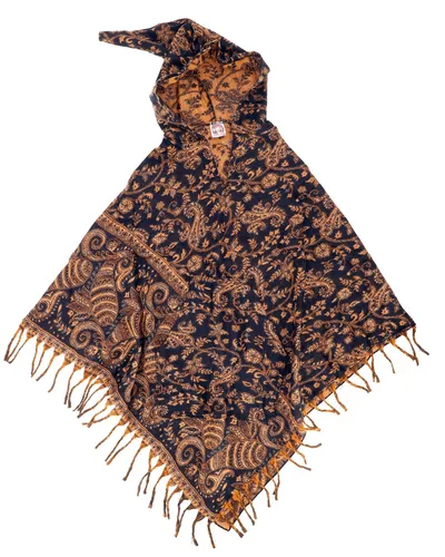 Ethno Hippie Poncho mit langer Zipfelkapuze - Schwarz - Kreativer Poncho für Frauen, gefertigt aus 100 % Polyacryl. Mit gemütlicher Kapuze und lässigem Schnitt ideal für jedes Wetter. Fair gehandelt in Indien.