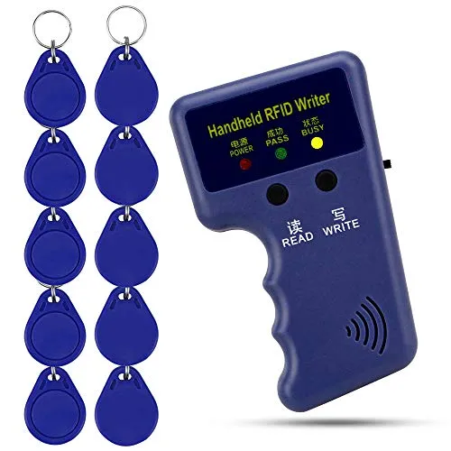 OBO HANDS 125kHz RFID - Leser Blockieren Schriftsteller Kopierer Duplicater - Externe Kartenlesegeräte, tragbarer 125kHz RFID ID Kartenschreiber mit 10 beschreibbaren T5577 Schlüsselkarten - ideal für Zugangskontrolle zu Hause, Schule oder Büro.