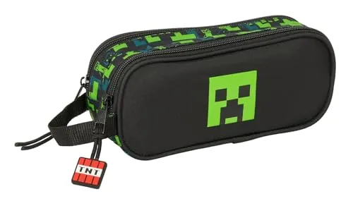 safta Minecraft TNT Doppelmäppchen für Kinder, ideal für Kinder im Schulalter, bequem und vielseitig, Qualität und Widerstandsfähigkeit, 21 x 6 x 8 cm, bunt, M, Casual