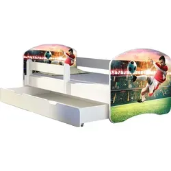 ACMA Jugendbett Kinderbett Junior-Bett Komplett-Set mit Matratze Lattenrost und Rausfallschutz Weiß 37 Fußballer 2 180x80 + Bettkasten - Weiß