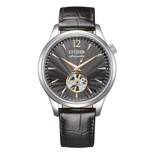 Citizen Herren-Armbanduhr Automatik NH9131-14E | Gehäuse 40 mm · Wasserdicht 100 m · Lederarmband · Schwarzes Zifferblatt · Mineralglas