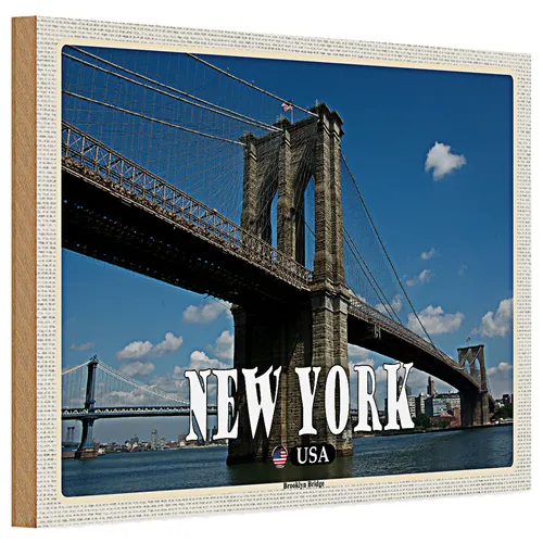 Holzschild Reise 30x20cm New York USA Brookly Bridge Brücke
