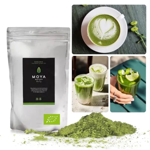 Moya Matcha Bio Täglicher Tee Grünpulver | 250 g Tagesqualität (III) | perfekt zum Trinken mit Latte, Smoothies und Limonaden…