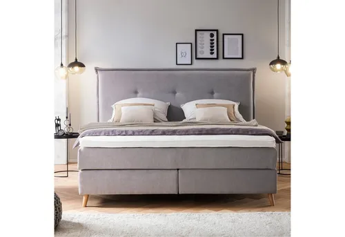 Möbelfreude Boxspringbett Boxspringbett Aurel 200x200 cm Hellgrau Uni H2, 200x200 cm Hellgrau H2, 7-Zonen Tonnentaschenfederkern Matratze & Vis