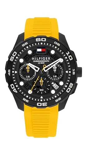 Tommy Hilfiger Chronographen-Quarzuhr mit Kalender für Herren mit Gelbes Silikonarmband - 1792235