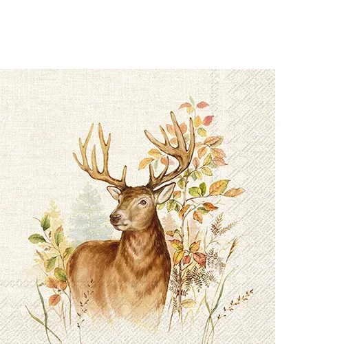 kleine Cocktailservietten Hunted Deer cream - Naturausschnitt Hirsch 25x25cm 20