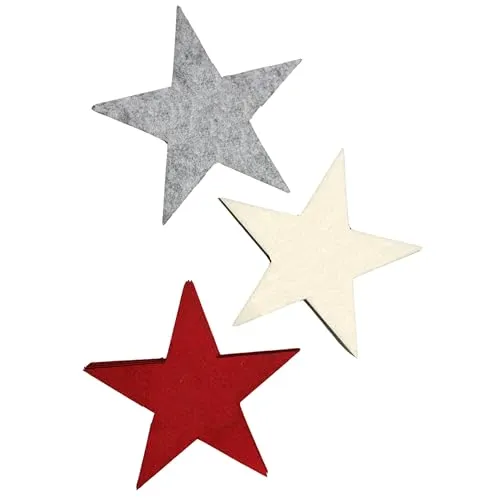 Annastore 12 x Filzsterne (Polyester) in DREI Farben Ø 18 cm - Filzdeko Sterne Weihnachten - Filzsterne als Deko - Filzunterlage Sterne zur Weihnachtszeit Größe 12 x Ø 18 cm (rot,Creme,grau)