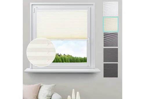 Woltu Plissee, Rolle mit Klemmfix in Crushed Optik creme