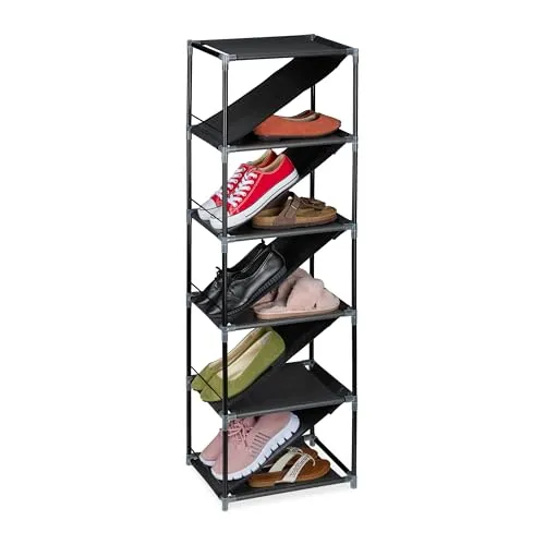 Relaxdays Schuhregal, 11 Paar, schmaler Schuhorganizer, schräge & gerade Schuhablagen, HBT: 121x38x30 cm, grau/schwarz