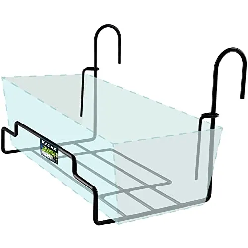 KADAX Blumentopfhalter für Geländer, Balkon, Terrasse, Blumenkasten, Innen und Außen, Pflanzenständer, Pflanzenhalterung aus Stahl, Blumenkastenhalter mit Haken, schwarz (Breite: 22 cm)