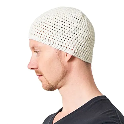 CHARM Sommer Strick Mütze Im Kufi Gebetsmütze Stil - Herren Damen Beanie aus Baumwolle Hut Sonnen Cap Weiß