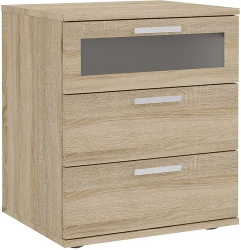 FMD Nachtkommode, braun (Eiche) - Nachttisch aus Spanplatte mit 3 Schubladen, pflegeleicht und Made in Germany. Ideal für Ihr Schlafzimmer, Maße: B: 45 cm, H: 53,5 cm, T: 38 cm.