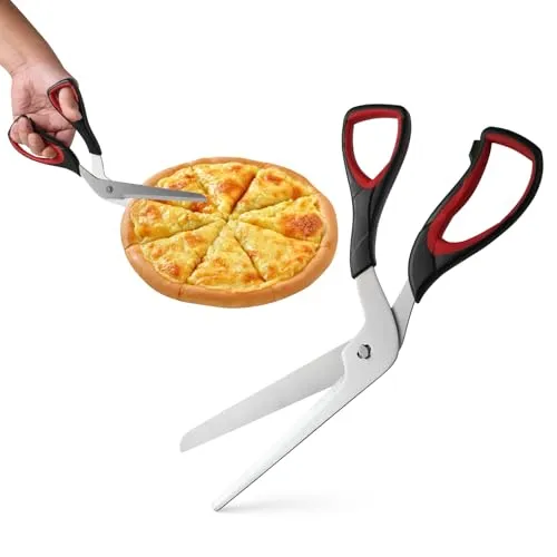 FHISKUNYU Pizzaschere 27 cm – Scharfer Pizza Cutter aus Edelstahl, Pizza Zubehör mit Softgriff, Multifunktionale Küchenschere，Pizzaschneider spülmaschinenfest, Schwarz/Rot