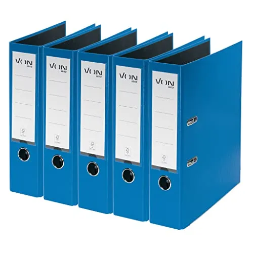 VON Leitz 5er Pack Ordner A4, Karton mit Kunststoffeinband, 80 mm Rückenbreite, Für 600 Blatt, FSC-zertifizierter Karton, Für Schule, Studium & Haushalt, Blau, 10551035