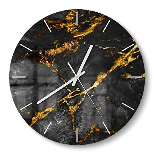 DEQORI Glasuhr | Runde Wanduhr mit Naturstein-Motiv in gold von DEQORI