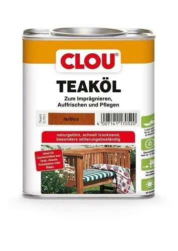 Clou Teaköl 750 ml farblos - Schützt und pflegt Teakholz - Holzöle für Teakholz, sorgt für langanhaltenden Schutz und eine natürliche Optik.