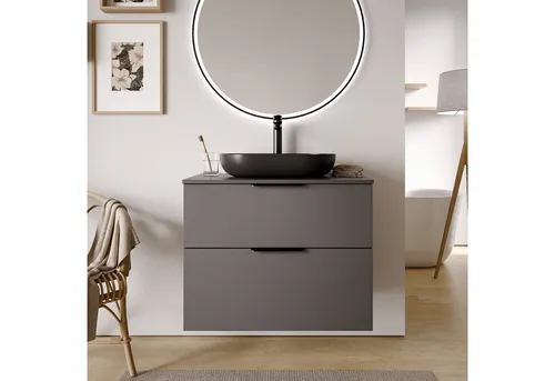 Bernstein Waschbeckenunterschrank TIM 80cm Anthrazit matt mit Aufsatzbecken - Eleganter Waschtischunterschrank TIM in 80cm für Aufsatzwaschbecken, mit wählbaren Farben und Soft-Close-Funktion. Hochwertige Verarbeitung und umweltfreundliche Materialien machen ihn zur idealen Wahl für Ihr Badezimmer.