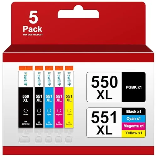 NewLift PGI-550XL CLI-551 XL Multipack Kompatible für Canon Druckerpatronen 550 551 für Pixma MX925 MG5650 IP7200 MX920 MX725 MX925 IX6850 IP7250 IP8750 MG5450 MG5550 MG6350（PGBK/C/M/Y/BK，5er-Pack）