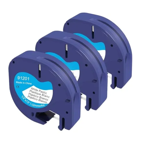Molabel 91221 Etikettenband kompatibel mit Dymo LetraTag, 12mm x 4m, 3er