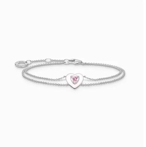 THOMAS SABO Armband Herz mit pinkem Stein - Silberarmband mit handgefertigtem Herz-Design, verziert mit pinkem Zirkonia und Emaille. Ideal als modisches Accessoire für jeden Anlass und perfektes Geschenk!