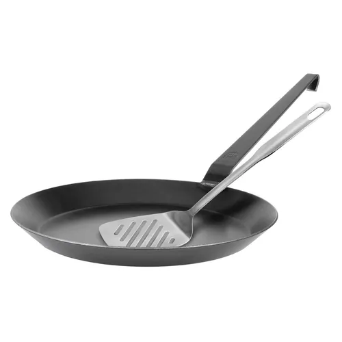 GRÄWE Eisen-Bratpfanne mit Hakenstiel, 32 cm flach, glatt, unbeschichtet
