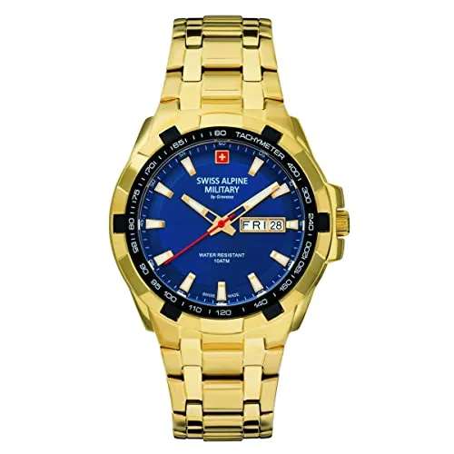 Swiss Alpine Military 7043.1115 Day-Date Herrenuhr - Sportliche Herrenuhr mit 42mm Durchmesser, 10ATM wasserdicht und vielseitigen Funktionen wie Datum und Wochentag. Perfekt für den aktiven Lebensstil!