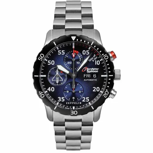 Zeppelin Chronograph für Herren DJ-0084299 - Silber/Blau - Chronograph für Herren mit elegantem, blauem Ziffernblatt und robustem Edelstahlgehäuse. Streng limitierte Auflage, wasserdicht bis 10 bar, ideal für stilbewusste Männer.