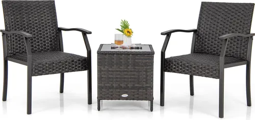 COSTWAY 3 tlg. Gartenmöbel Set mit gepolstertem Sitz in braun von Costway