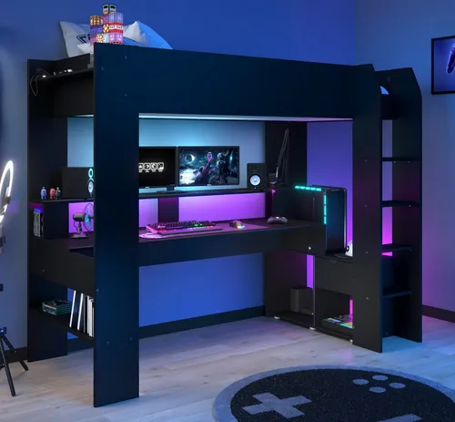 Parisot Hochbett Online mit Schreibtisch und LED Beleuchtung - Hochbett für Kinder und Jugendliche, inklusive Schreibtisch und farbwechselnder LED-Beleuchtung für kreatives Spielen und Lernen.
