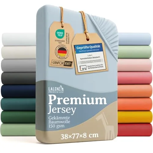 Laleni 2er-Set Premium Spannbettlaken Stubenwagen oval 38x77 cm - Oeko-Tex Zertifiziert, 100% Baumwolle, atmungsaktives Spannbetttuch Jersey Baby, 150 g/m², Hellblau
