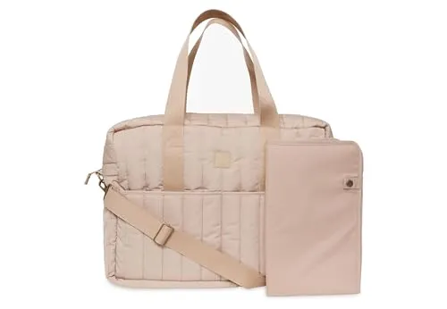 Jollein Wickeltasche Puffed Moos Biscuit Sand TOP - Wickeltasche in trendigem Design, ideal für unterwegs mit viel Stauraum und praktischen Fächern.