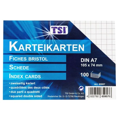 TSI 100x Karteikarten A7 beidseitig kariert weiß DIN A7 105x74 mm 170 g/qm neu