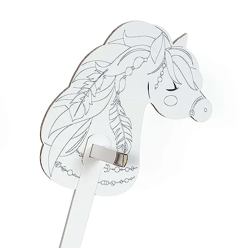 FOLDZILLA Steckenpferd aus Pappe 115 x 40 x 25 cm Hobbyhorse Stockpferd - Pferd Ethno blau zum Ausmalen