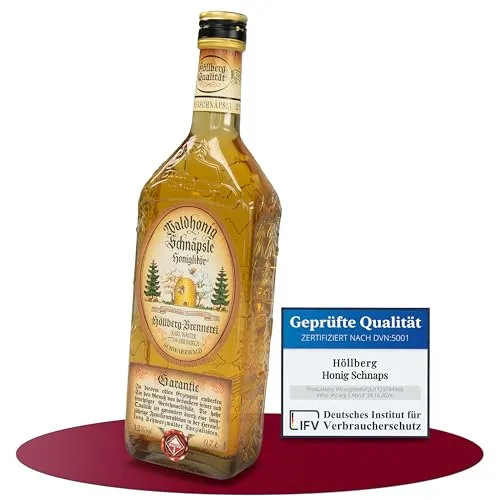 Höllberg® Original Honig-Schnäpsle 32% vol. (0,7L) – Leckerer Honiglikör mit Vanillenote | Honig Schnaps | Perfekte Geburtstags Geschenk | Spezialität
