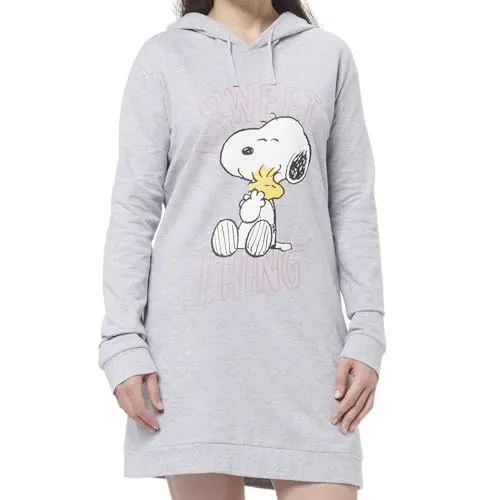 United Labels The Peanuts Snoopy Sweatkleid für Damen - Oversize Hoodie Kapuzenpullover lang Sweatshirt Langarm Grau (DE/NL/SE/PL, Alphanumerisch, M, Regular, Regular, Grau)