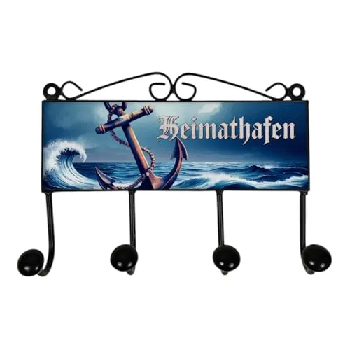 Anker Heimathafen Kleiderhaken Leiste mit 4 Haken maritim Perfekt für maritime Deko-Wandhaken im Retro-Design