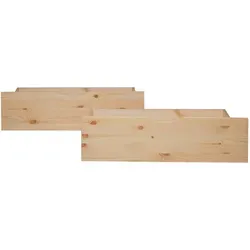 Homestyle4u Bettkasten 2er Set in Braun 82x22x53 cm - Praktisches Bettkasten Set aus massivem Kiefernholz mit 2 stabilen Schubkästen auf Rollen für zusätzlichen Stauraum unter dem Bett. Ideal für Bettwäsche und Kleidung.