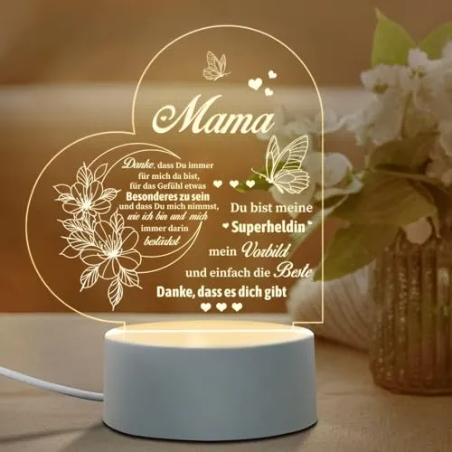Juratar Weihnachtsgeschenke für Mama – LED Lampe Nachtlicht personalisiert – Geschenk für Mama zum Geburtstag, Muttertag oder Weihnachten Mutter Geburtstagsgeschenk