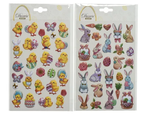 Decoris season decorations Sticker, Sticker für Kinder zu Ostern Hasen und Küken 14x20cm bunt 2er Set