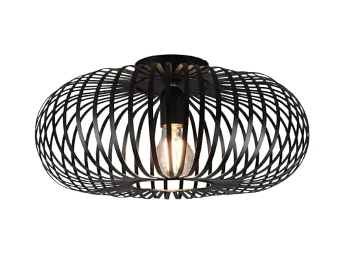 meineWunschleuchte Deckenleuchte mit Metall Gitter Lampenschirm in Schwarz matt Ø 40cm