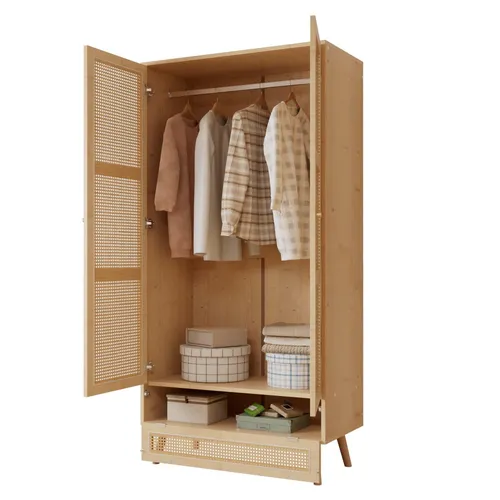 2-türiger Kleiderschrank mit Rattannetz-Optik