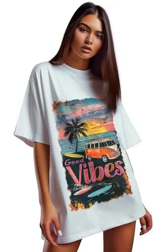 Reichstadt Damen Oversized Print T-Shirt 24RSW057 Surfside Vibes XL