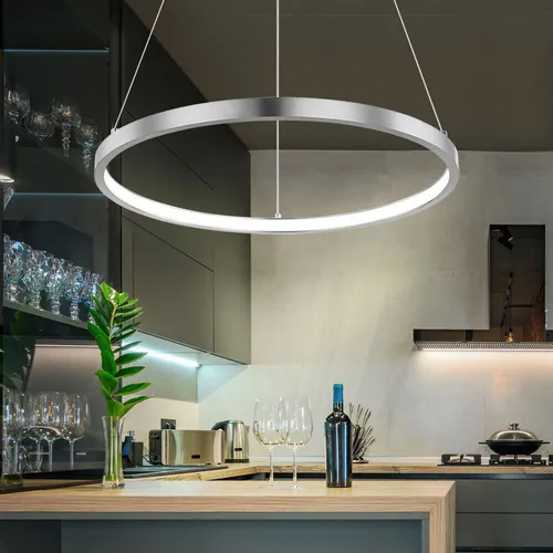 Pendelleuchte Ring silber - Moderne LED Hängeleuchte für Wohnzimmer - Lampen - Stilvolle, runde LED-Hängeleuchte in nickel-matt mit 19W und 900 Lumen für warmweißes Licht. Energiesparend und ideal für Wohn- und Esszimmer.