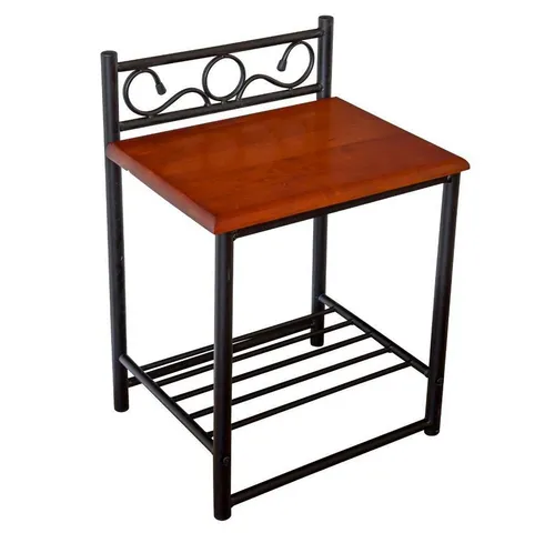 Homestyle4u 1069 Nachttisch - Moderner Metall Beistelltisch - Stylischer Nachttisch in Schwarz-Braun mit stabilem Metallgestell. Ideal für Schlafzimmer oder Wohnzimmer. Bietet Platz für Bücher und Wecker.