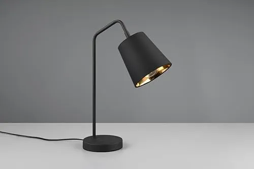 lightling Modern Tischlampe Bärbel, Schnurschalter, schwenkbar, Stoffschirm in Schwarz-Gold, exkl. 1 x E27 max. 40W, Höhe 45 cm, Breite 14 cm, Metall, schwarz matt