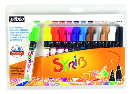 Pébéo 604105 Set skrib Paint 12 Marker Gouache Malerei Arc En Ciel 18,3 x 2,1 x 25,7 cm