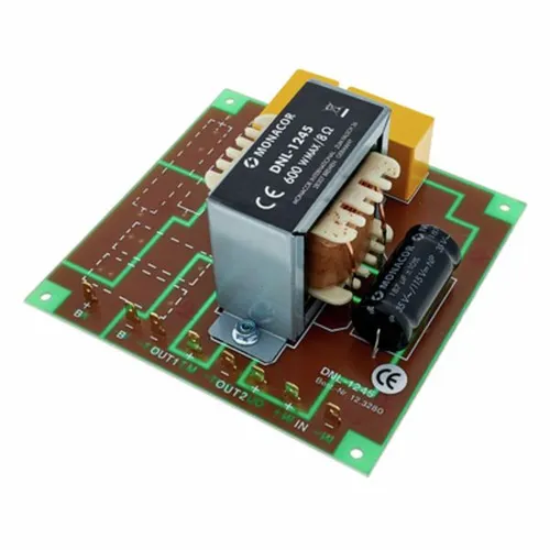 Monacor DNL-1245 Bass-2-Wege-Weiche - Frequenzweiche für PA mit hoher Belastbarkeit von 600 W; ausgestattet mit Folien-Kondensatoren und Trafokernspule für beste Klangqualität.